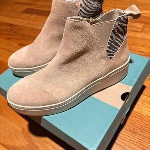 Suede Slip-On Ankle Booties with Zebra Tab - Blush